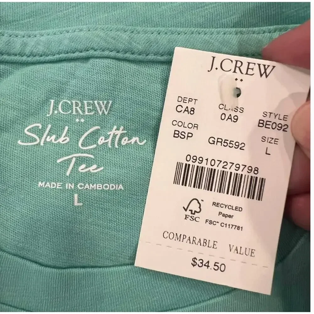 NWT J. Crew Bright Spearmint Green Vintage Slub Cotton Crewneck Tee - SIZE XL